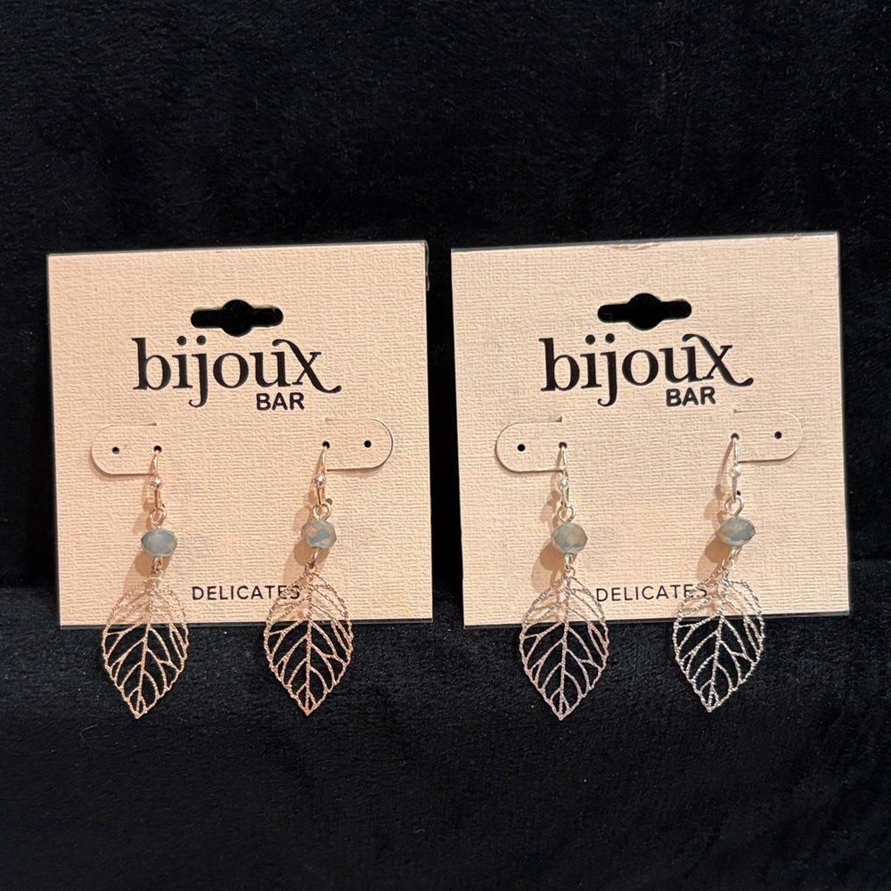 NWT 2 pairs of Bijoux Bar Delicates hanging earrings, silver tone,rose gold tone